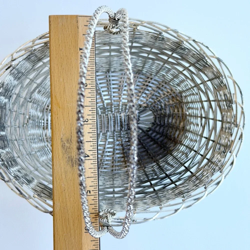 Vintage Wire‎ Metal Basket Silver Small With Handle Easter